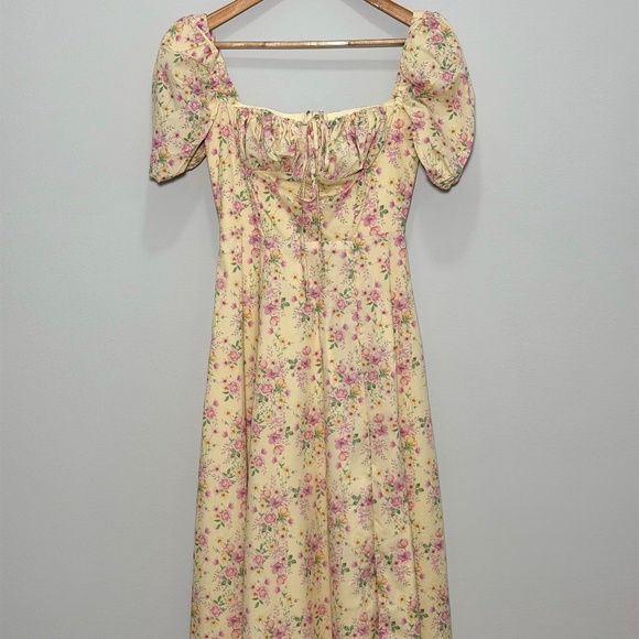 House of CB “Tallulah” Lemon Floral Puff Sleeve Midi Dress – Small - Picture 6 of 13